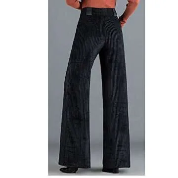 Wide Leg Pants Autumn Vintage Zipper Fly Women Casual Corduroy High Waist Spring Loose Straight Trousers Black