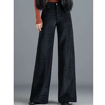 Wide Leg Pants Autumn Vintage Zipper Fly Women Casual Corduroy High Waist Spring Loose Straight Trousers Black
