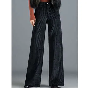 Wide Leg Pants Autumn Vintage Zipper Fly Women Casual Corduroy High Waist Spring Loose Straight Trousers Black