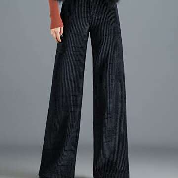 Wide Leg Pants Autumn Vintage Zipper Fly Women Casual Corduroy High Waist Spring Loose Straight Trousers Black