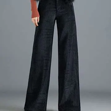 Wide Leg Pants Autumn Vintage Zipper Fly Women Casual Corduroy High Waist Spring Loose Straight Trousers Black