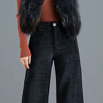 Wide Leg Pants Autumn Vintage Zipper Fly Women Casual Corduroy High Waist Spring Loose Straight Trousers Black