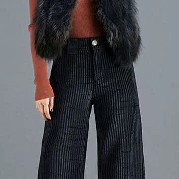 Wide Leg Pants Autumn Vintage Zipper Fly Women Casual Corduroy High Waist Spring Loose Straight Trousers Black