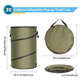 koity Collapsible Trash Can Camping, 30 Gallons Pop Up Trash Can with 3 Handles Reusable Yard Waste Bags Foldable Gardening Bag Portable Garbage Can Lawn/Leaf Container for Outdoor BBQs