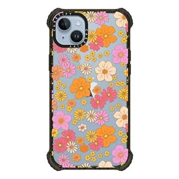 CASETiFY Ultra Impact iPhone 14 Plus Case [5X Military Grade Drop Tested / 11.5ft Drop Protection] - Retro Boho Hippie Flowers - Clear Black