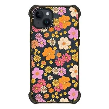 CASETiFY Ultra Impact iPhone 14 Plus Case [5X Military Grade Drop Tested / 11.5ft Drop Protection] - Retro Boho Hippie Flowers - Clear Black