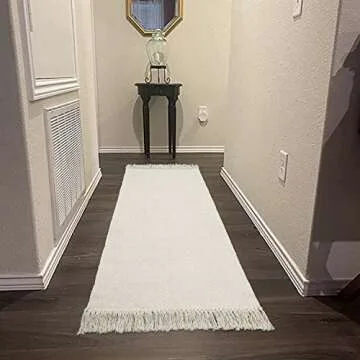 Collive Hallway Runner Rug, 2' x 6' Hand-Woven Reversible Washable Entryway Rug, White/Beige Cotton Modern Farmhouse Laundry Room Rug Long Carpet for Bathroom Sink Foyer Bedroom