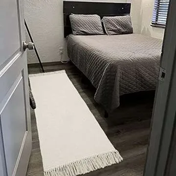 Collive Hallway Runner Rug, 2' x 6' Hand-Woven Reversible Washable Entryway Rug, White/Beige Cotton Modern Farmhouse Laundry Room Rug Long Carpet for Bathroom Sink Foyer Bedroom