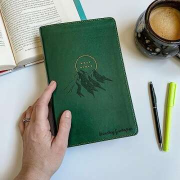 Personalized NLT Giant Print Bible, Green with Mountain, Option to Customize with Hand Lettered Name...