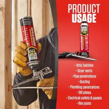 Great Stuff Foam Sealant Kit - Great Stuff Pro Gaps and Cracks 24oz, Great Stuff Foam Gun, Great Stuff Gun Cleaner 12oz, Great Stuff Gloves. Orange Color, Fire Rated Spray Foam Insulation
