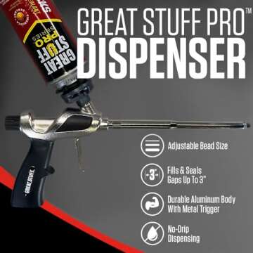 Great Stuff Foam Sealant Kit - Great Stuff Pro Gaps and Cracks 24oz, Great Stuff Foam Gun, Great Stuff Gun Cleaner 12oz, Great Stuff Gloves. Orange Color, Fire Rated Spray Foam Insulation