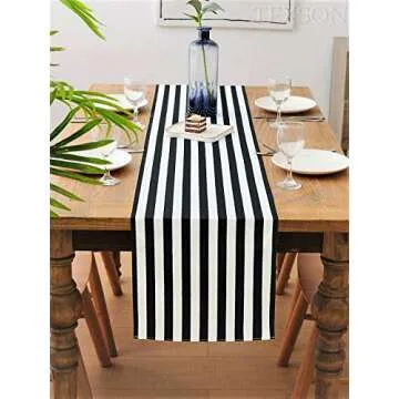 Texson Black and White Striped Table Runner Cotton Striped Table Runner Modern Striped Design Table Runner Elegant Decor for Indoor Outdoor Events, 12x48 Inches