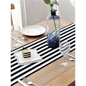 Texson Black and White Striped Table Runner Cotton Striped Table Runner Modern Striped Design Table Runner Elegant Decor for Indoor Outdoor Events, 12x48 Inches