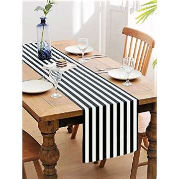 Texson Black and White Striped Table Runner Cotton Striped Table Runner Modern Striped Design Table Runner Elegant Decor for Indoor Outdoor Events, 12x48 Inches