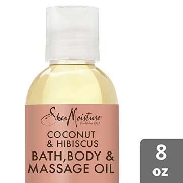 Shea Moisture Coconut & Hibiscus Massage Oil and Body Oil for Dry Skin, Bath Oil with Coconut Oil and Vitamin E Oil for Skin, 8 oz