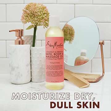 Shea Moisture Coconut & Hibiscus Massage Oil and Body Oil for Dry Skin, Bath Oil with Coconut Oil and Vitamin E Oil for Skin, 8 oz