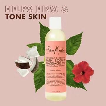 Shea Moisture Coconut & Hibiscus Massage Oil and Body Oil for Dry Skin, Bath Oil with Coconut Oil and Vitamin E Oil for Skin, 8 oz