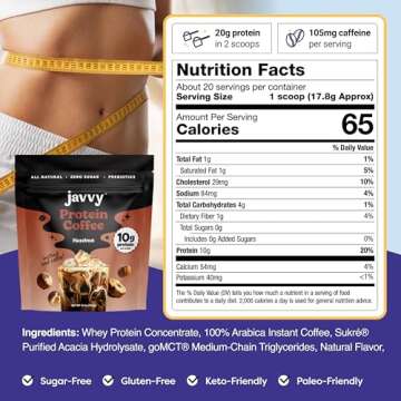 Javvy Hazelnut Protein Coffee - Premium Whey Protein & Instant Iced Coffee - 100% Arabica Coffee - Z...