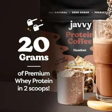 Javvy Hazelnut Protein Coffee - Premium Whey Protein & Instant Iced Coffee - 100% Arabica Coffee - Zero Artificial Flavors & Sweeteners, 20 Servings