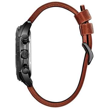 Citizen Men's Eco-Drive Weekender Chronograph Watch in Black IP Stainless Steel with Brown Leather s...