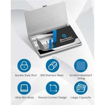MaxGear Stainless Steel Business Card Holder for Professionals