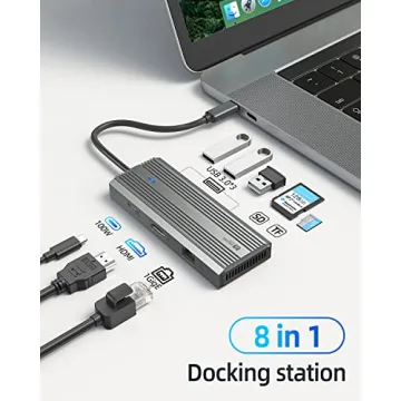 USB C Hub, SANZANG 8 in 1 USB-C Docking Station to HDMI Adapter, 4K@60Hz HDMI, 1Gbps Ethernet,100W Pass-Through Charging, SD/TF Card Slot,5Gbps 3.0 High Speed for MacBook