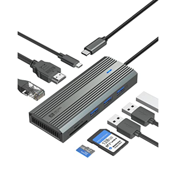 USB C Hub, SANZANG 8 in 1 USB-C Docking Station to HDMI Adapter, 4K@60Hz HDMI, 1Gbps Ethernet,100W Pass-Through Charging, SD/TF Card Slot,5Gbps 3.0 High Speed for MacBook