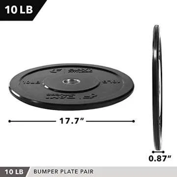 DAY 1 FITNESS Olympic Bumper Weighted Plate 2â€ For Barbells, Bars â€“ 10 lb Set of 2 Plates - Shock-Absorbing, Minimal Bounce Steel Weights with Bumpers for Lifting, Strength Training, and Working Out