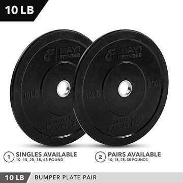 DAY 1 FITNESS Olympic Bumper Weighted Plate 2â€ For Barbells, Bars â€“ 10 lb Set of 2 Plates - Shock-Absorbing, Minimal Bounce Steel Weights with Bumpers for Lifting, Strength Training, and Working Out
