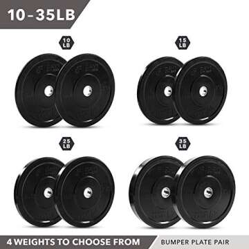 DAY 1 FITNESS Olympic Bumper Weighted Plate 2â€ For Barbells, Bars â€“ 10 lb Set of 2 Plates - Shock-Absorbing, Minimal Bounce Steel Weights with Bumpers for Lifting, Strength Training, and Working Out