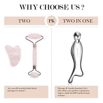 RISSING 4-in-1 Gua Sha Facial Tools: FSA/HSA Eligible, Lymphatic Drainage Massager Facial Roller for Wrinkles and Lifting, Stainless Steel Gua Sha Tool for Face (Portable Box Edition)