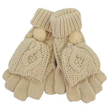 Patrick Francis Cream Aran Knit Aran Pomp Mitten Gloves