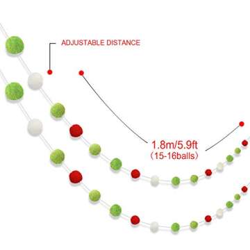 Christmas Felt Ball Garland - 2PCS Colorful Pom Pom Decor