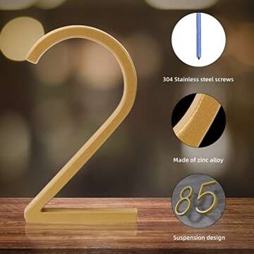 Stylish 5" Floating House Number in Gold Finish