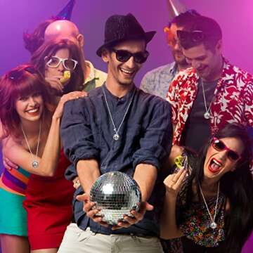 Sureio 20 Pcs Mirror Disco Ball Necklaces Silver Hanging Balls Ornament 70s Disco Party Necklaces Mini 70s Jewelry Party Favor Decoration Costume Accessories for Dance Supplies(0.79 Inch)