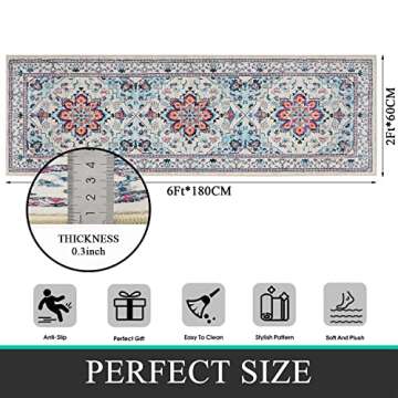 Bsmathom Boho Tribal Runner Rug - Non Slip Hallway Rug with Vintage Design, 2x6 Ft, Soft Faux Wool C...
