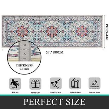 Bsmathom Boho Tribal Runner Rug - Non Slip Hallway Rug with Vintage Design, 2x6 Ft, Soft Faux Wool C...