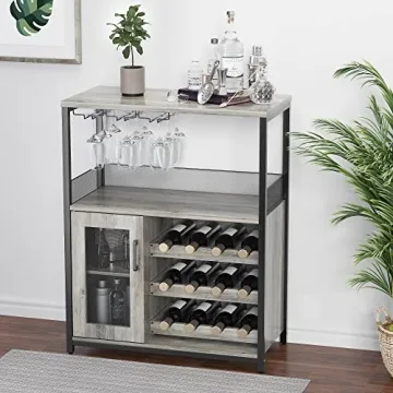 Elegant Amyove Wine Bar Rack Cabinet with Glass Holder