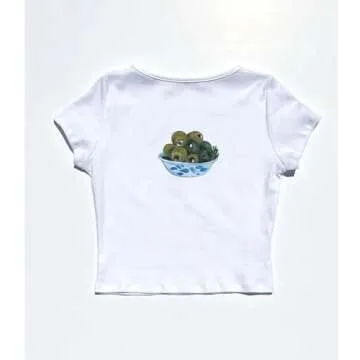 Y2K Baby Tees for Women Stylish Olive Graphic Crop Tops