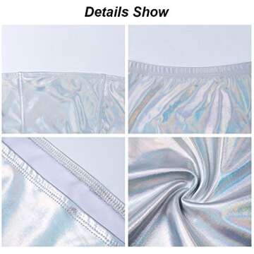 Velius Women's Metallic Shiny Off Shoulder Crop Top + Mini Dress Two Piece Outfit Set (Medium, Silver)