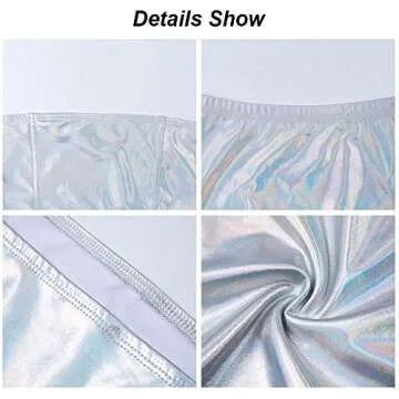 Velius Women's Metallic Shiny Off Shoulder Crop Top + Mini Dress Two Piece Outfit Set (Medium, Silver)