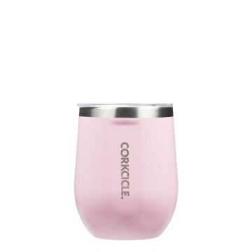 Corkcicle Stemless Insulated Wine Glass Tumbler, Gloss Rose Quartz, 12 oz – Stainless Steel Stemle...