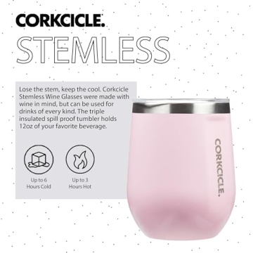 Corkcicle Stemless Wine Tumbler, Gloss Rose Quartz