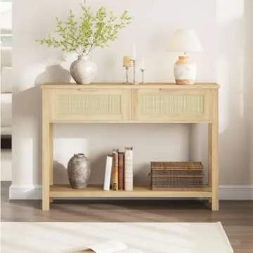 GarveeHome Entryway Table with 2 Drawers, Console Table for Entryway, Wood Sofa Table with Storage, Boho Console Table for Living Room, Hallway Foyer Table Home Furniture