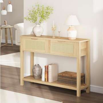 GarveeHome Entryway Table with 2 Drawers, Console Table for Entryway, Wood Sofa Table with Storage, Boho Console Table for Living Room, Hallway Foyer Table Home Furniture