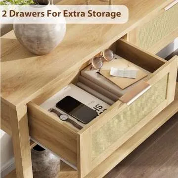 GarveeHome Entryway Table with 2 Drawers, Console Table for Entryway, Wood Sofa Table with Storage, Boho Console Table for Living Room, Hallway Foyer Table Home Furniture