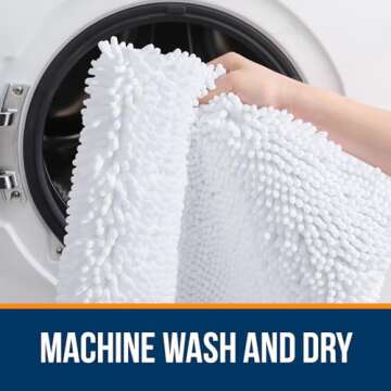 OLANLY Bathroom Rugs 30x20, Extra Soft Absorbent Chenille Bath Rugs, Rubber Backing Quick Dry, Machine Washable Bath Mats for Bathroom Floor, Tub and Shower, Home Decor Accessories, White