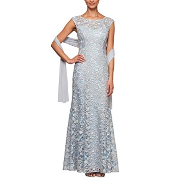 Alex Evenings Women's Long Sleeveless Mother of The Bride Dress with Shawl Regular Sizes, Light Blue...