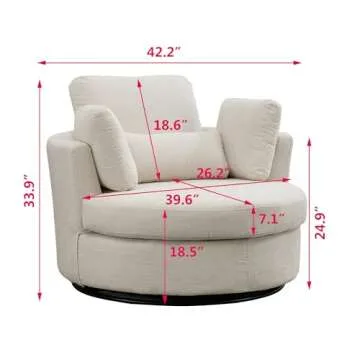 Setawix 42.2" W Swivel Barrel Chair Swivel Accent Sofa with Pillows 360 Degree Swivel Round Sofa Mod...