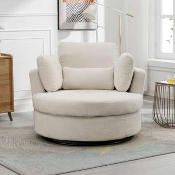 Setawix 42.2" W Swivel Barrel Chair Swivel Accent Sofa with Pillows 360 Degree Swivel Round Sofa Modern Oversized Arm Chair Cozy Club Chair for Bedroom, Living Room, Lounge, Hotel